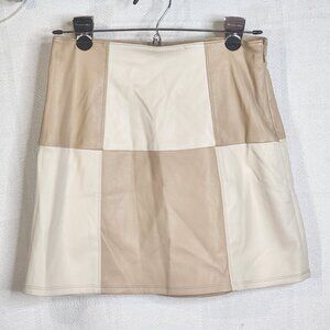 Hollister California Tan Cream Faux Leather Patchwork Ultra High Rise Skirt Sz S